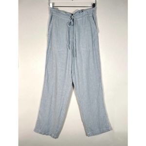 For Cynthia Women's Linen Blend Straight Leg Pants L Striped Blue White *Read